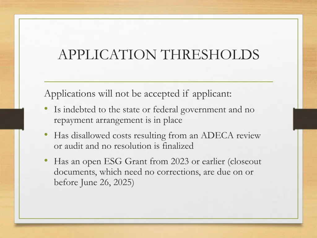 application thresholds