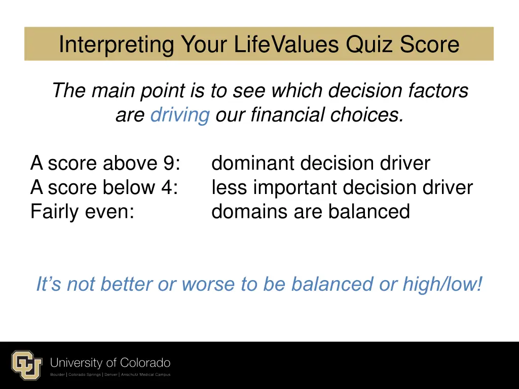 interpreting your lifevalues quiz score