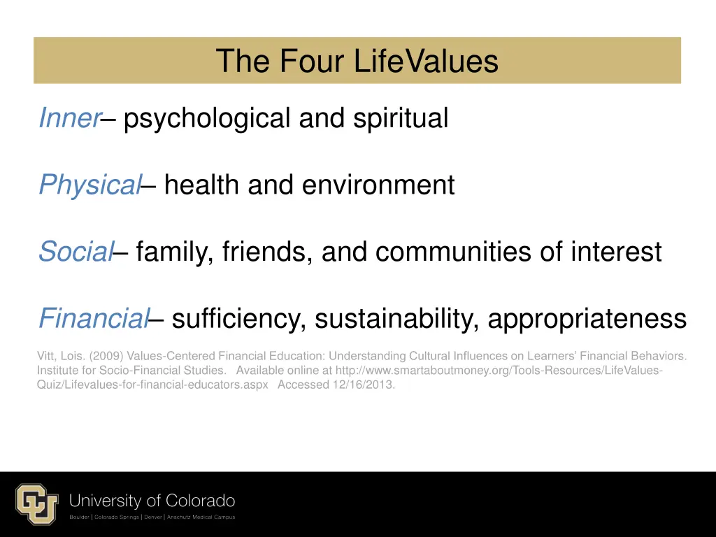 the four lifevalues