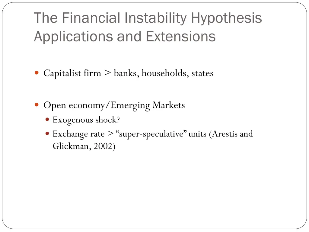 the financial instability hypothesis applications