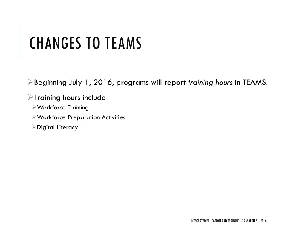 changes to teams
