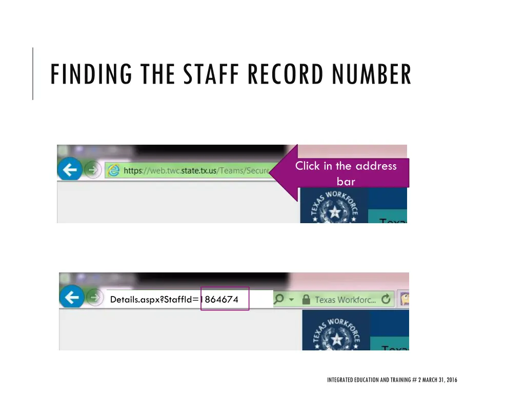 finding the staff record number