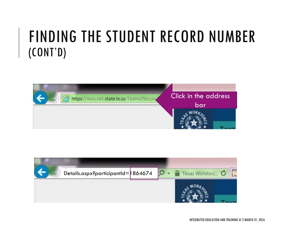 finding the student record number cont d
