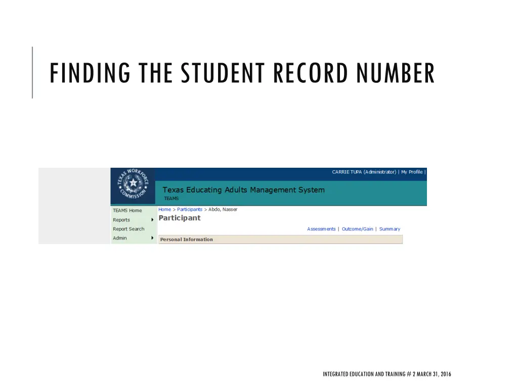 finding the student record number