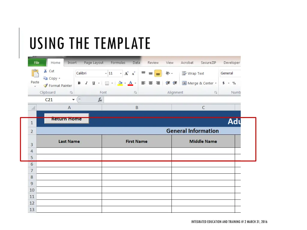 using the template 2