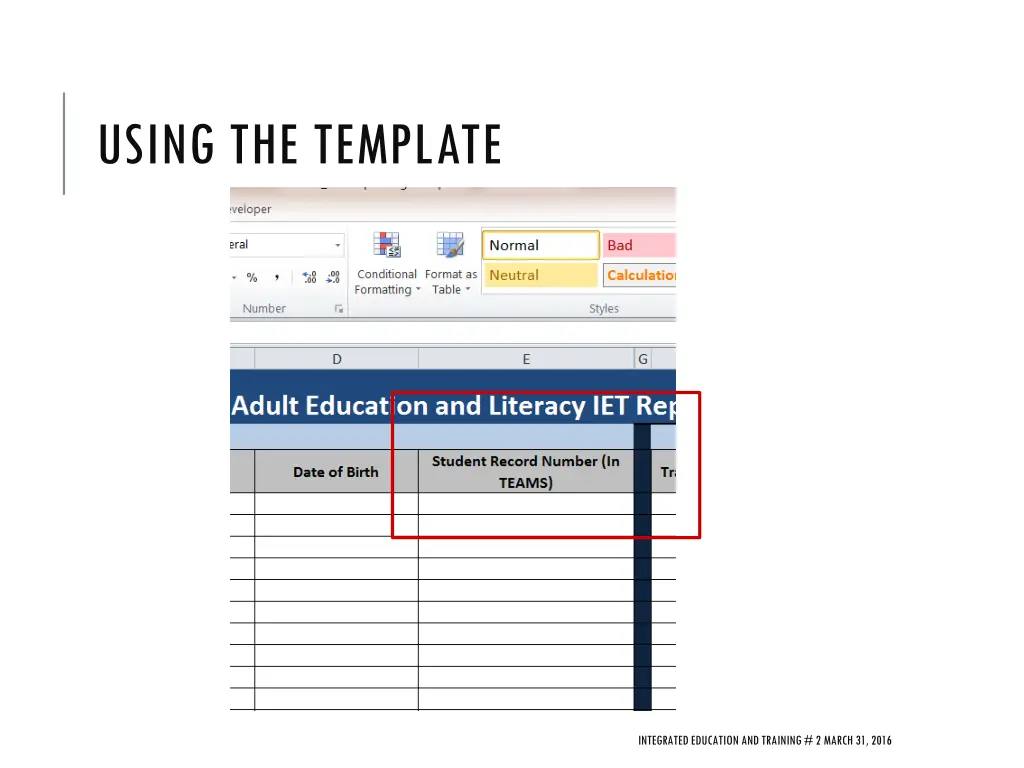 using the template 4
