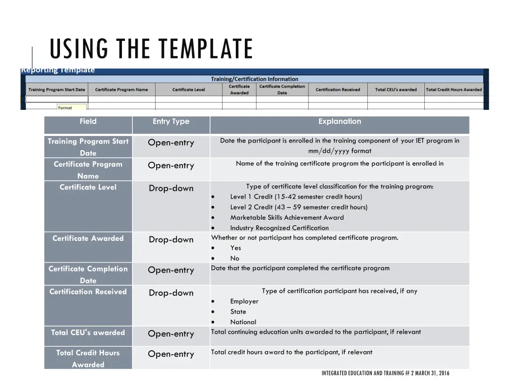 using the template 5