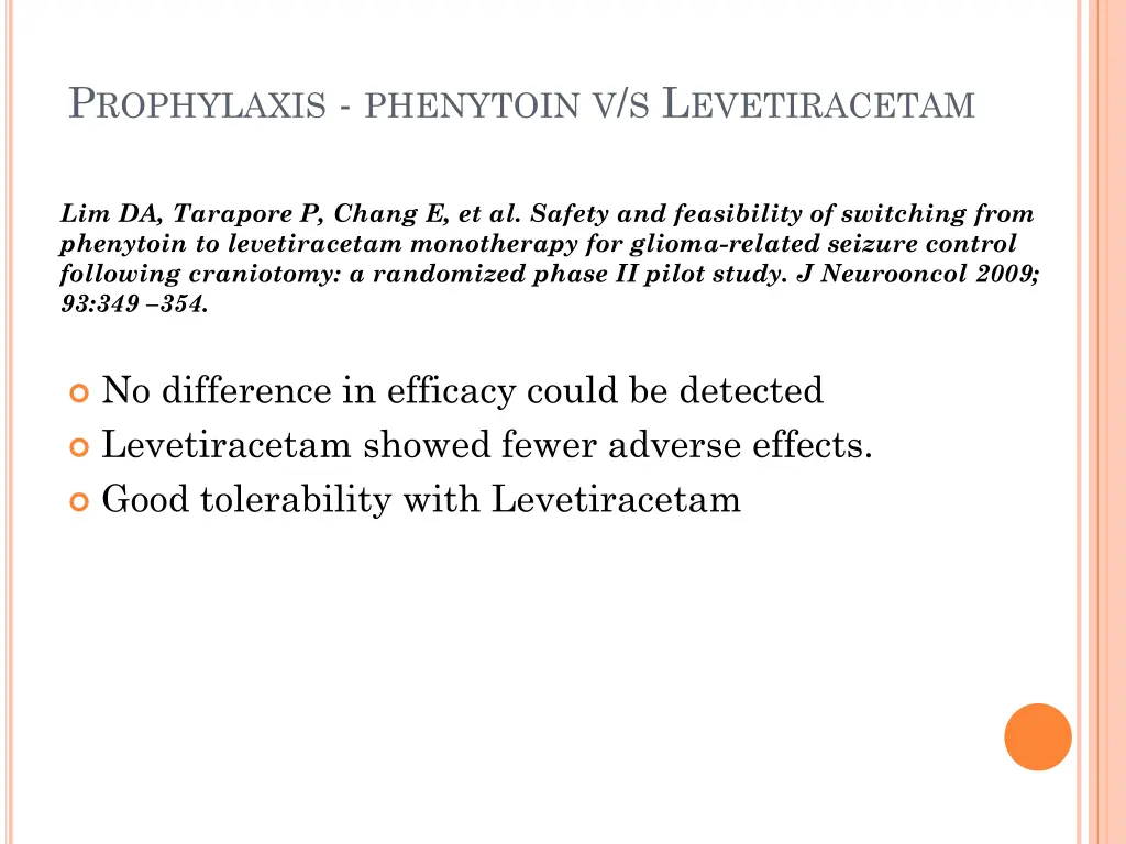 p rophylaxis phenytoin v s l evetiracetam
