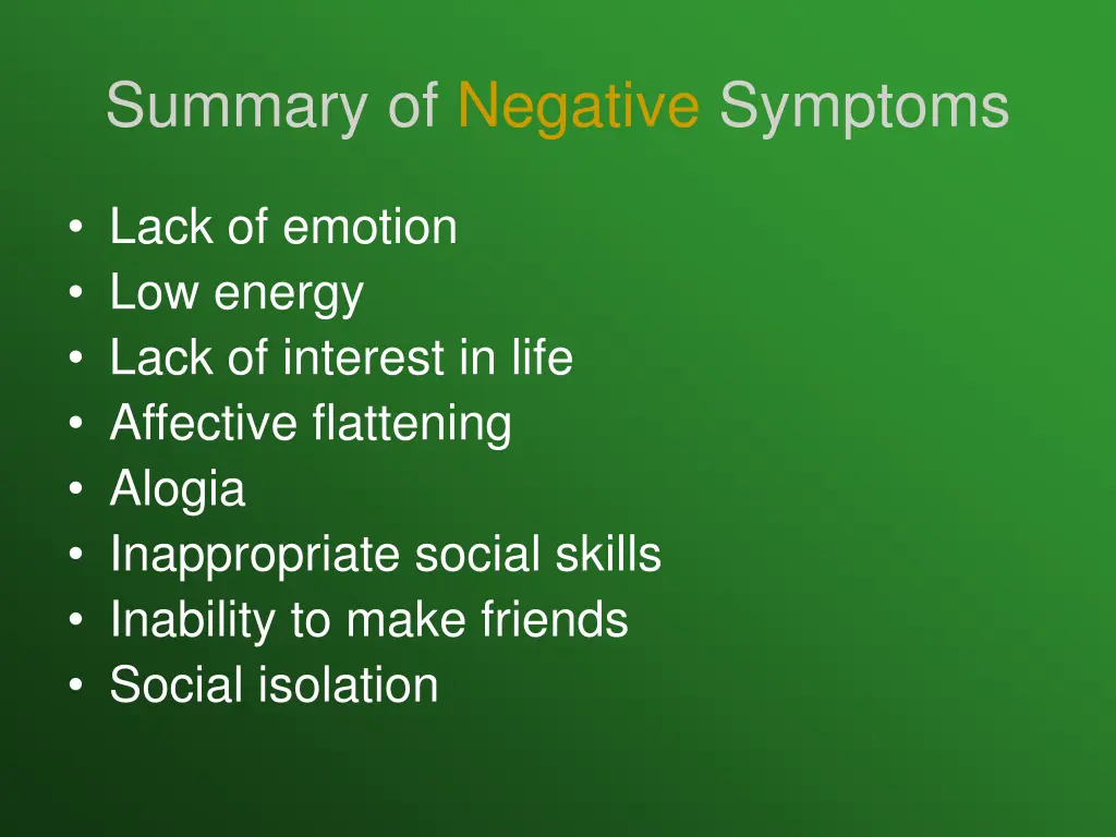 summary of negative symptoms