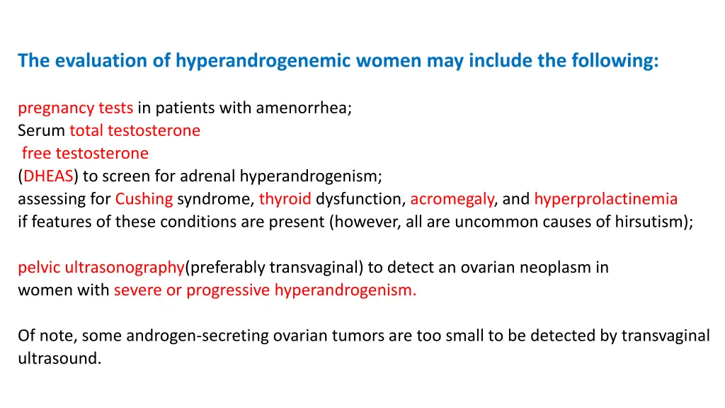 the evaluation of hyperandrogenemic women