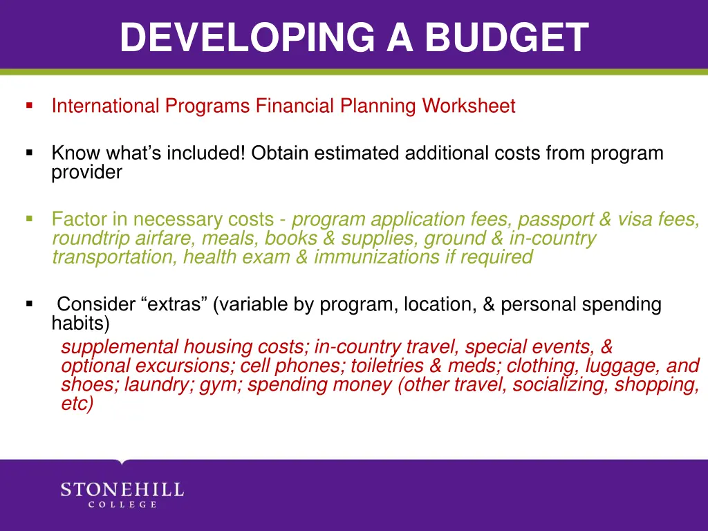 developing a budget