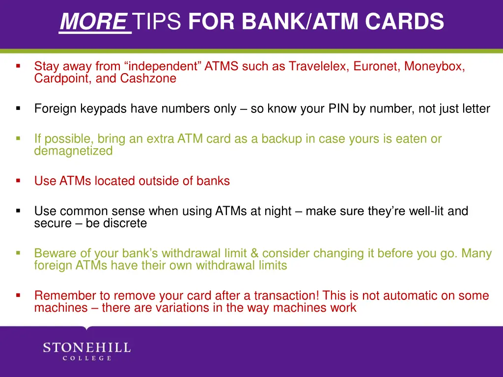 more tips for bank atm cards