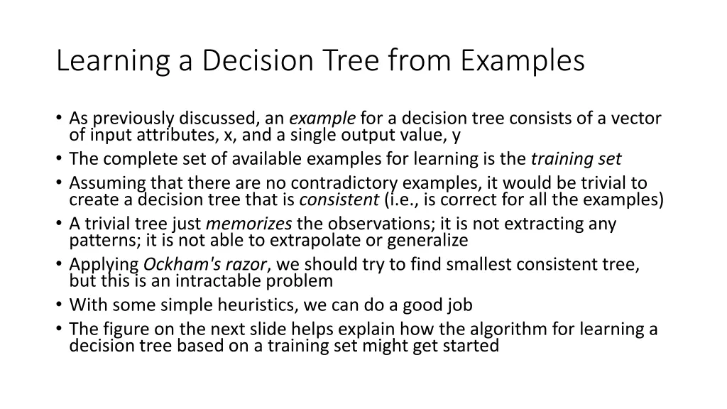 learning a decision tree from examples