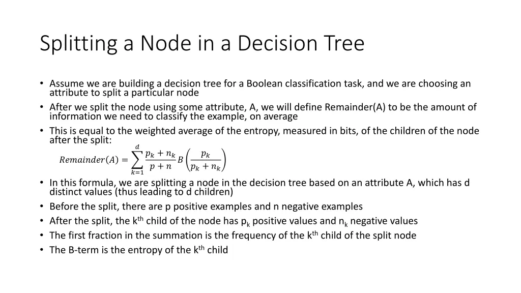 splitting a node in a decision tree