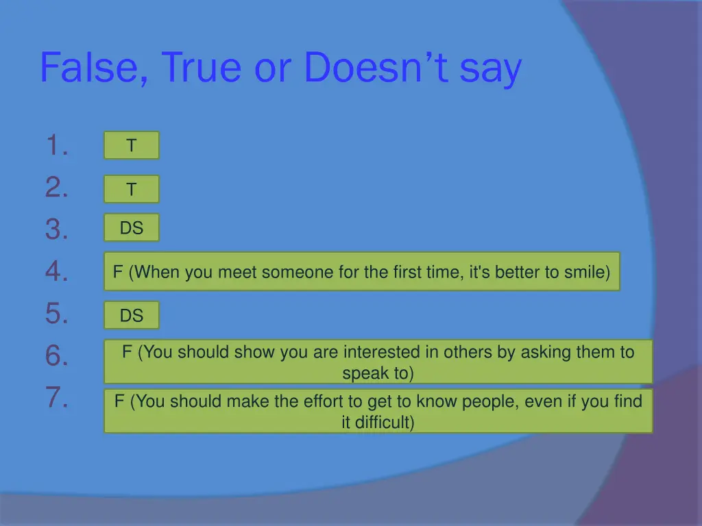 false true or doesn t say