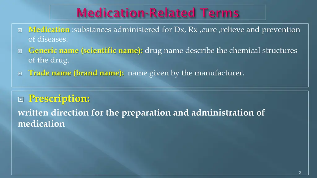 medication substances administered for dx rx cure