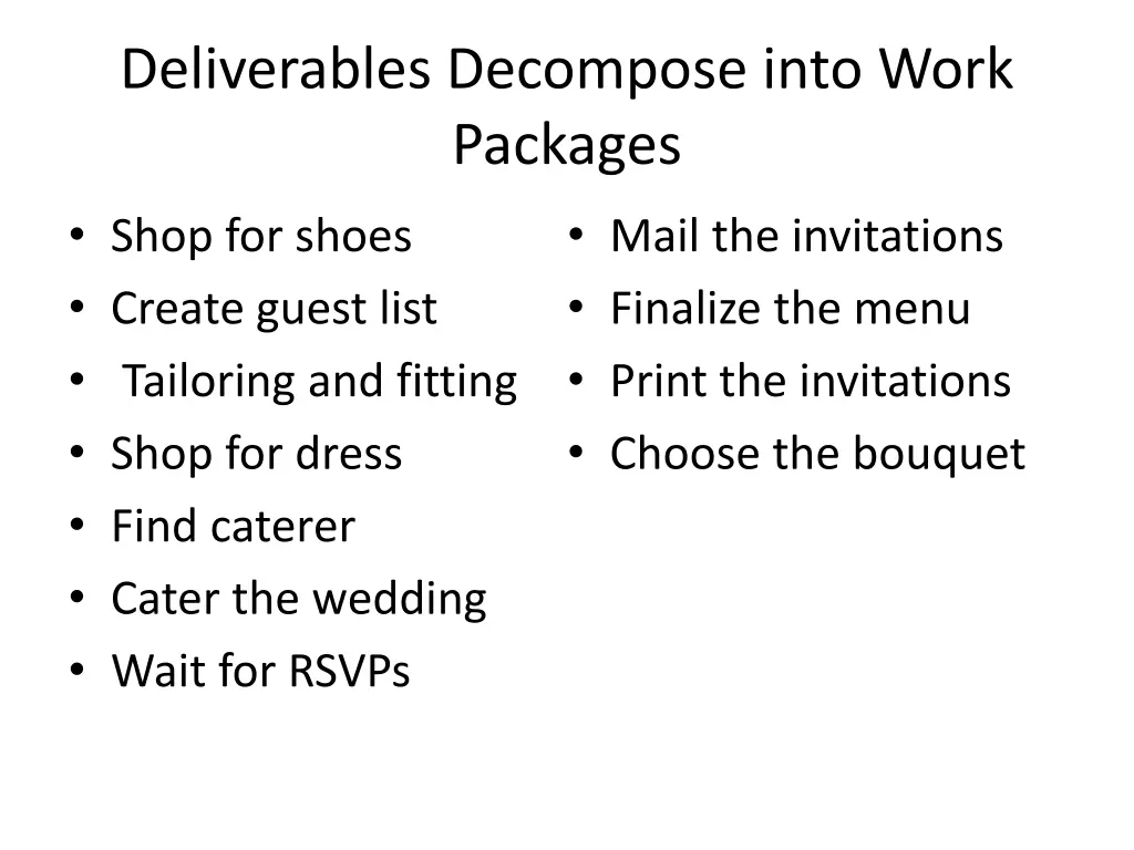 deliverables decompose into work packages