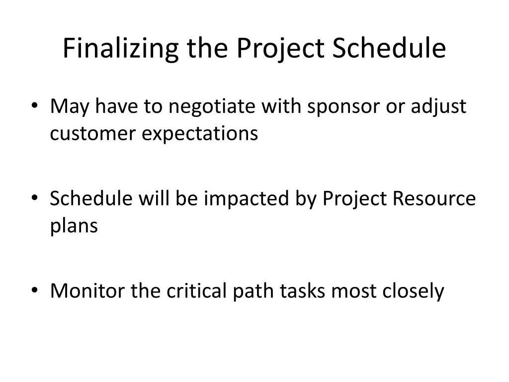finalizing the project schedule