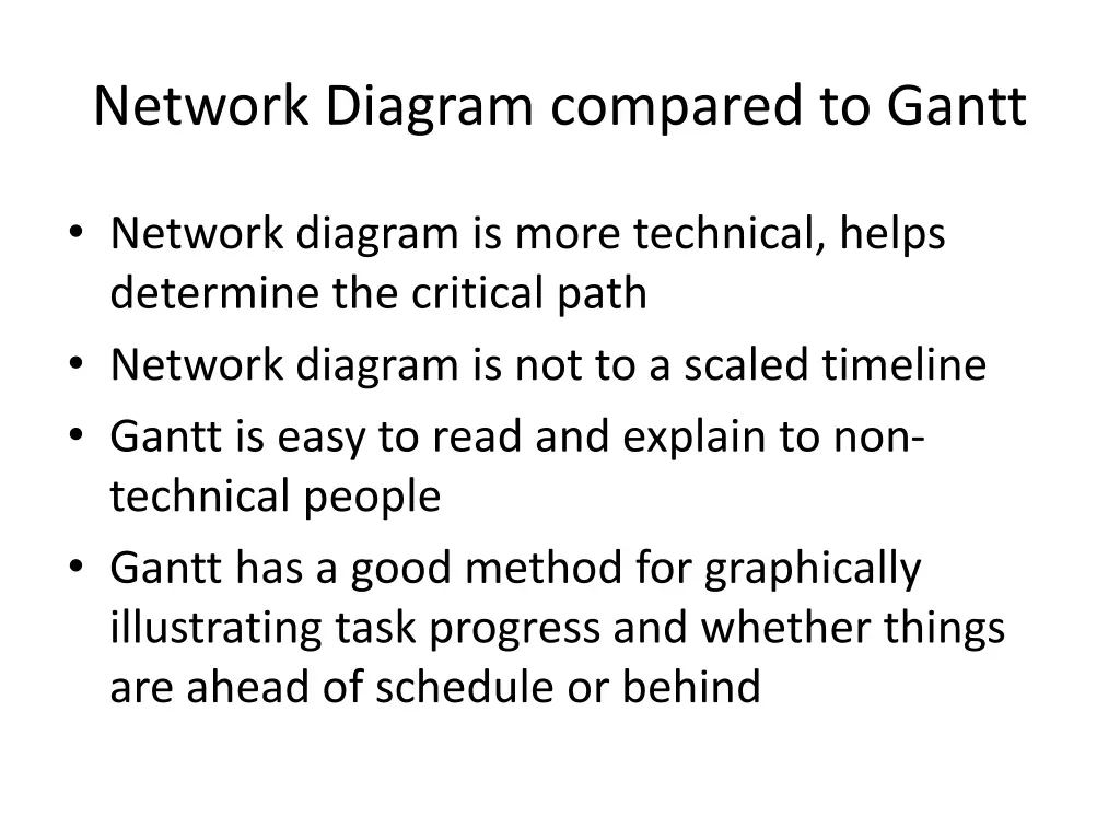 network diagram compared to gantt