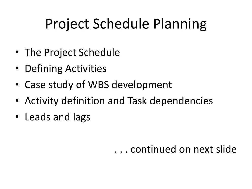 project schedule planning