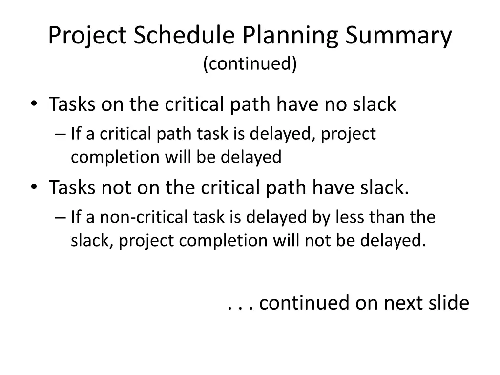 project schedule planning summary continued 1