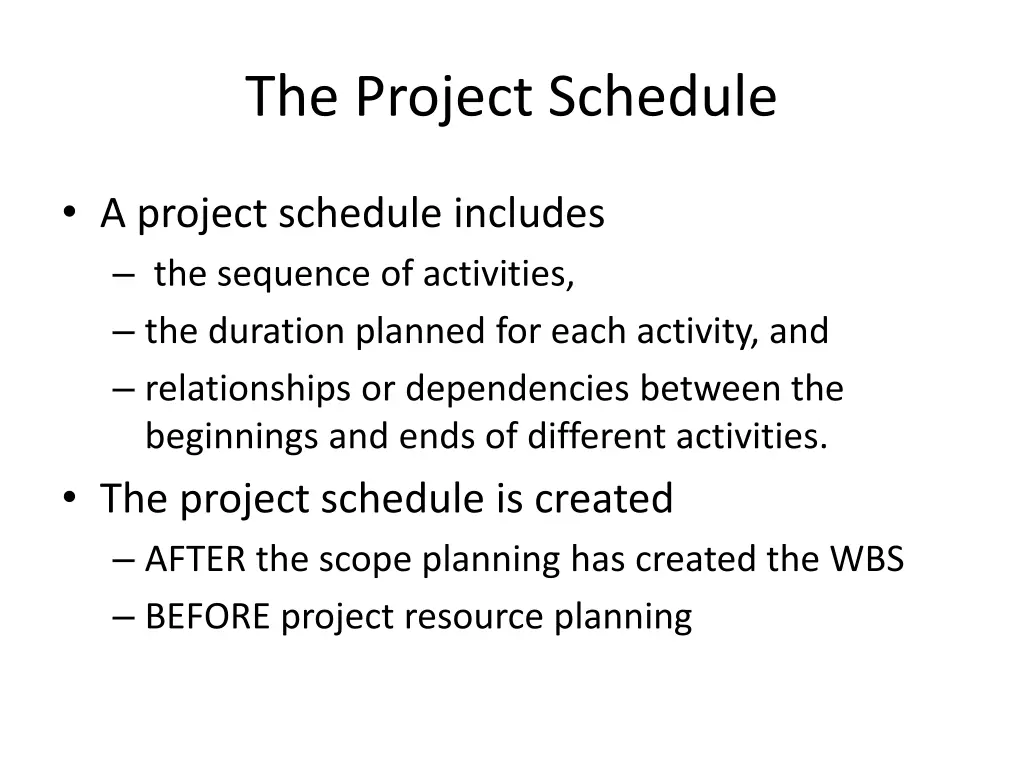 the project schedule
