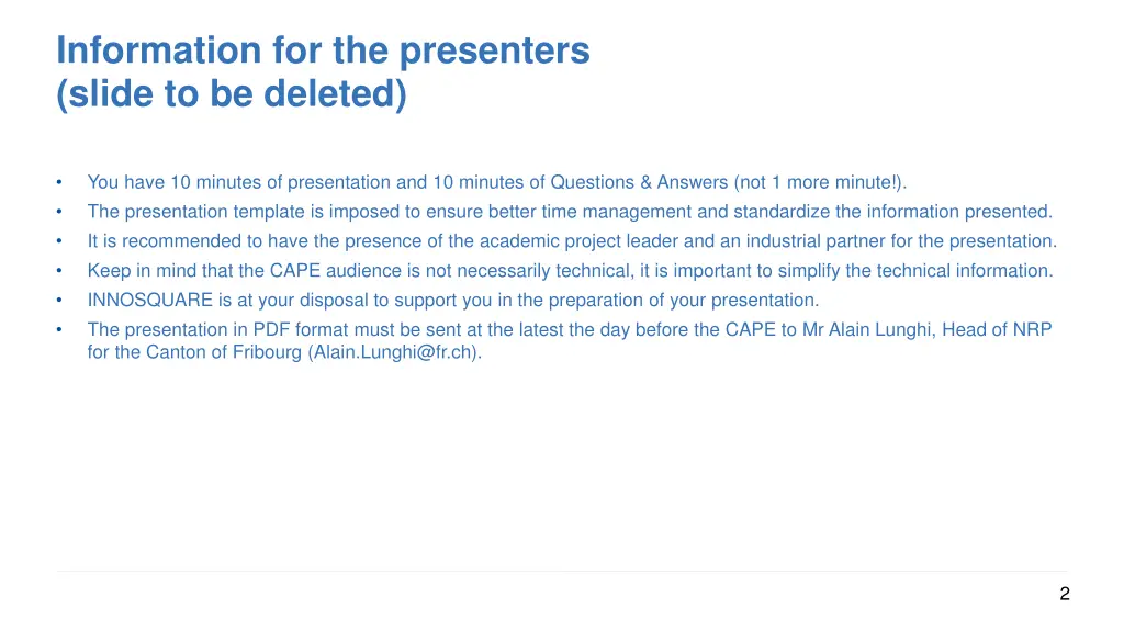 information for the presenters slide to be deleted