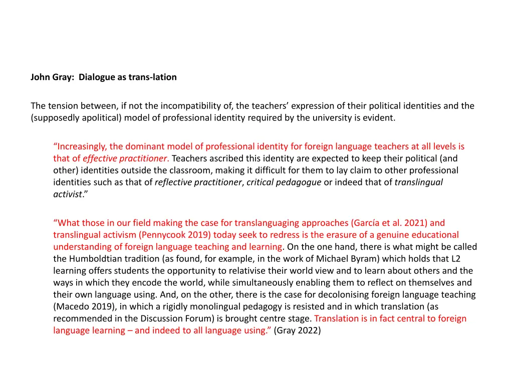 john gray dialogue as trans lation