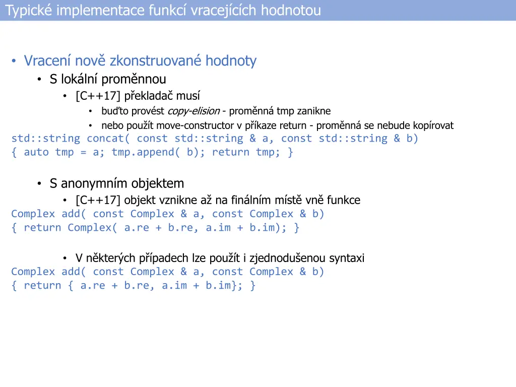 typick implementace funkc vracej c ch hodnotou