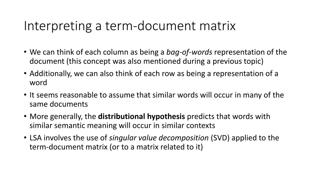 interpreting a term document matrix