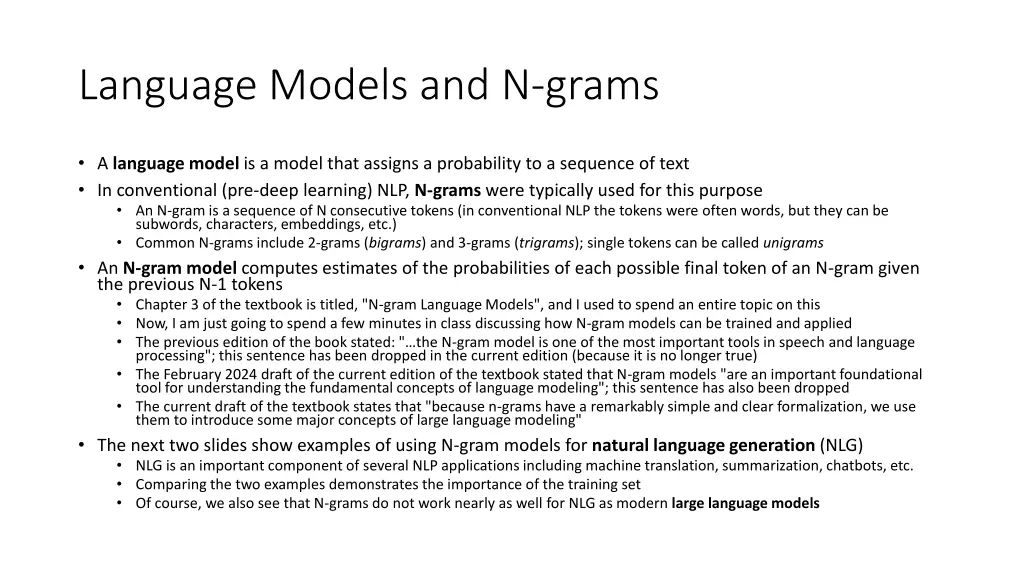 language models and n grams