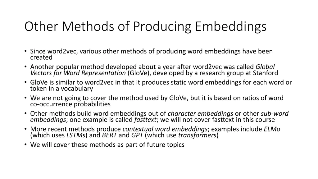 other methods of producing embeddings