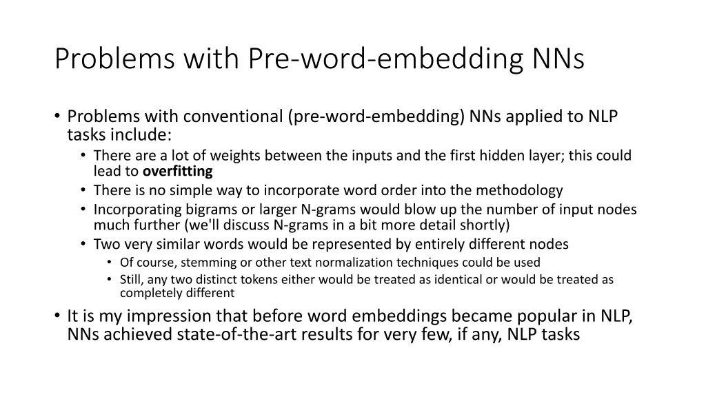 problems with pre word embedding nns
