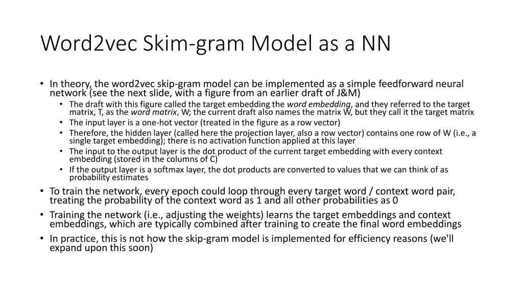 word2vec skim gram model as a nn