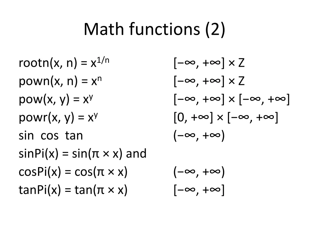 math functions 2
