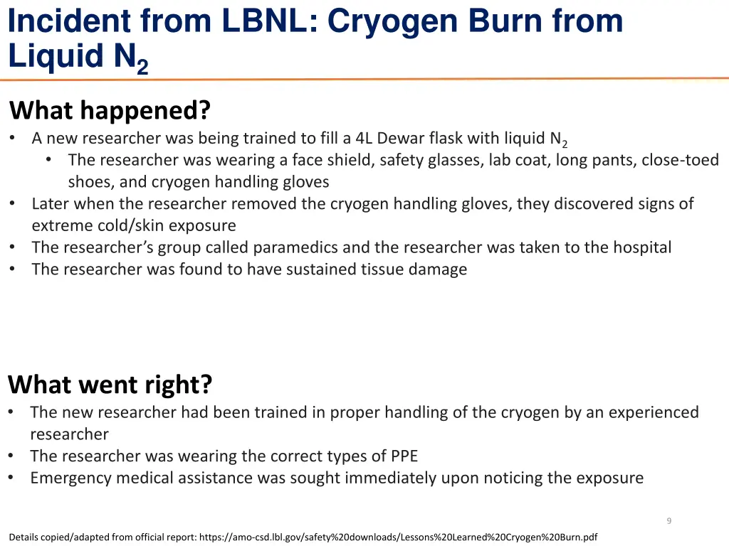 incident from lbnl cryogen burn from liquid n 2