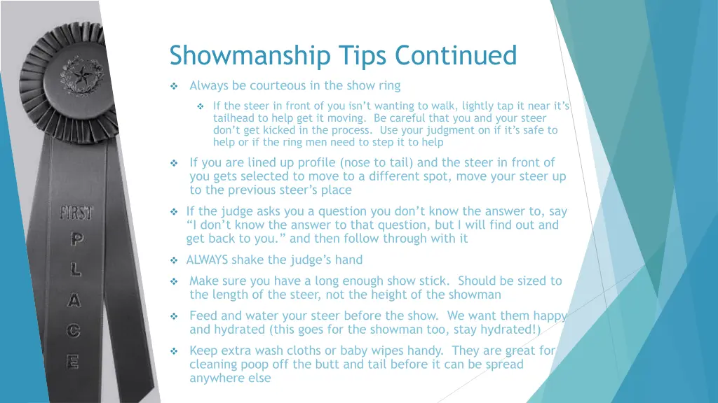 showmanship tips continued
