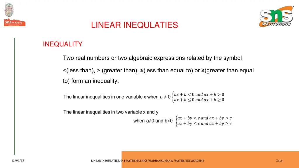 linear inequlaties