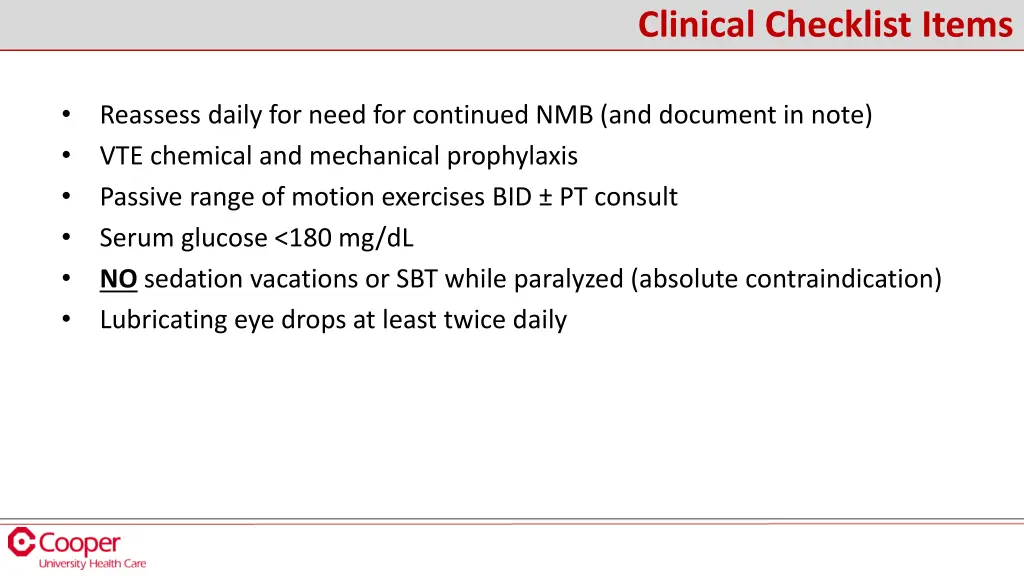 clinical checklist items