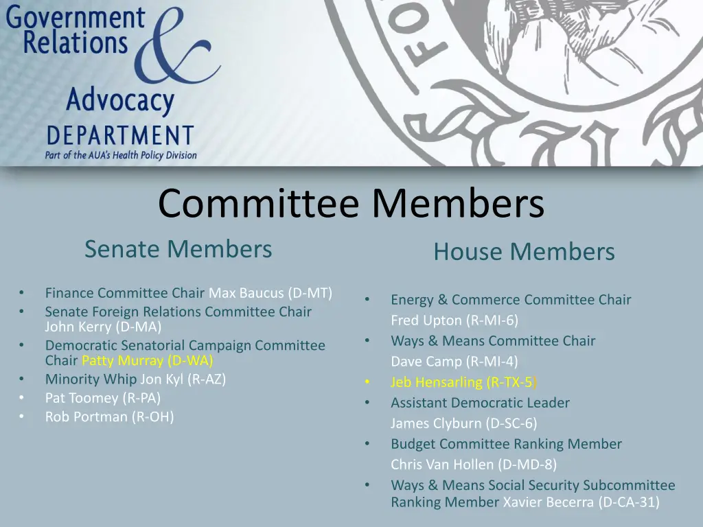 committee members senate members