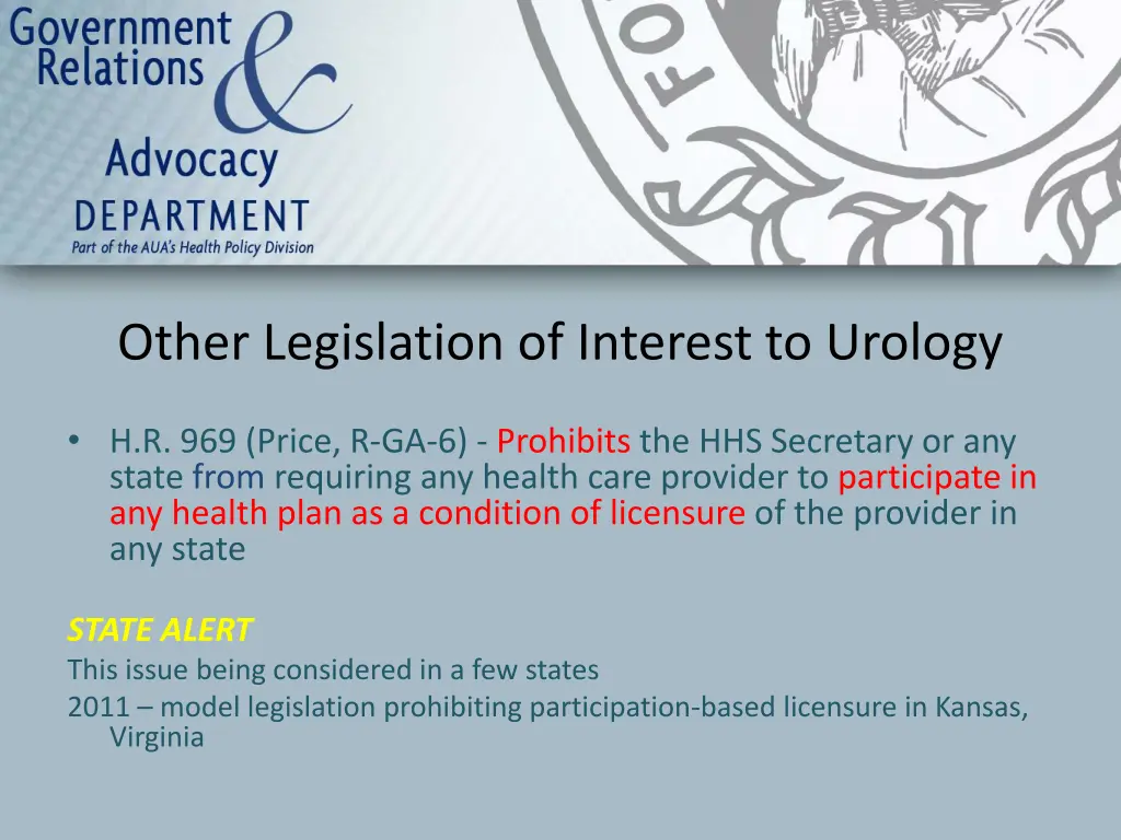 other legislation of interest to urology 2