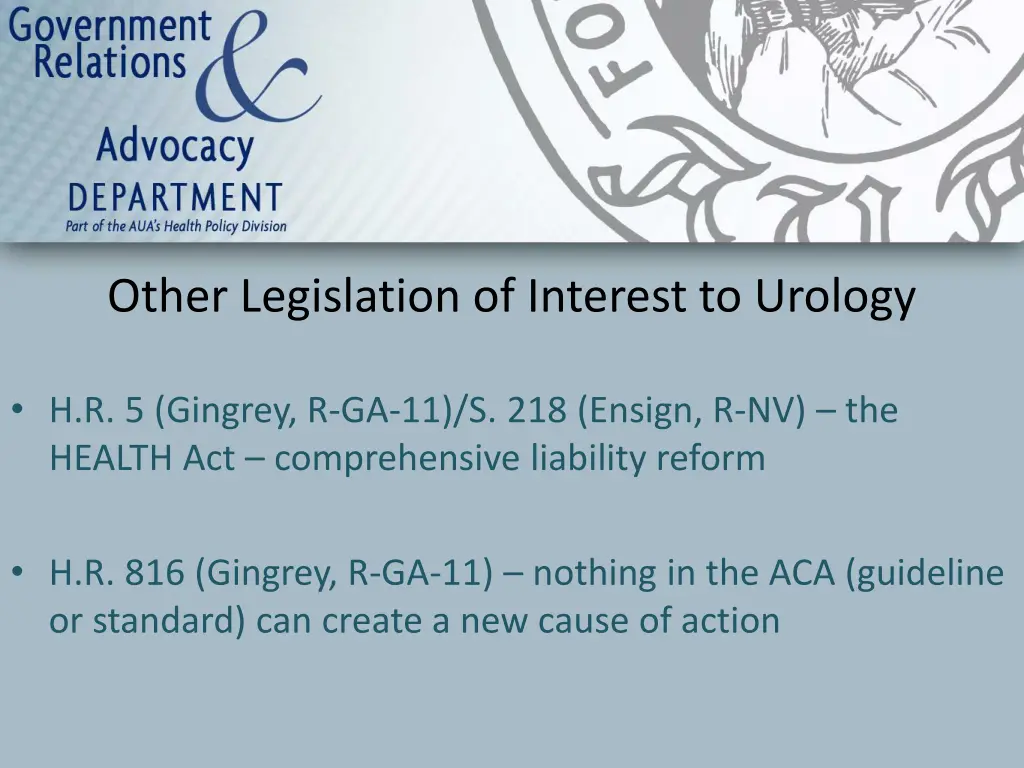 other legislation of interest to urology