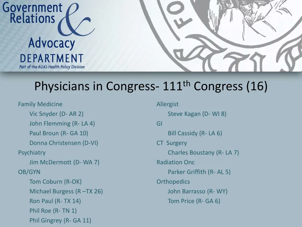 physicians in congress 111 th congress 16