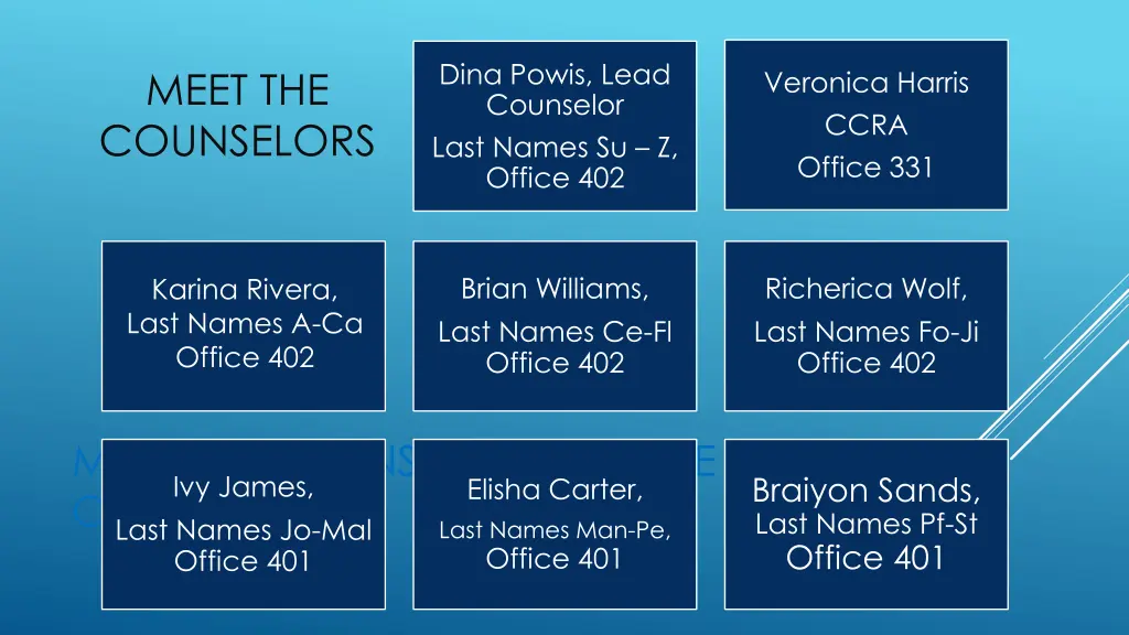 dina powis lead counselor last names su z office