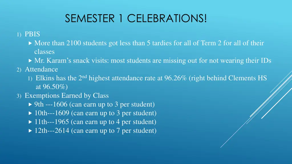 semester 1 celebrations