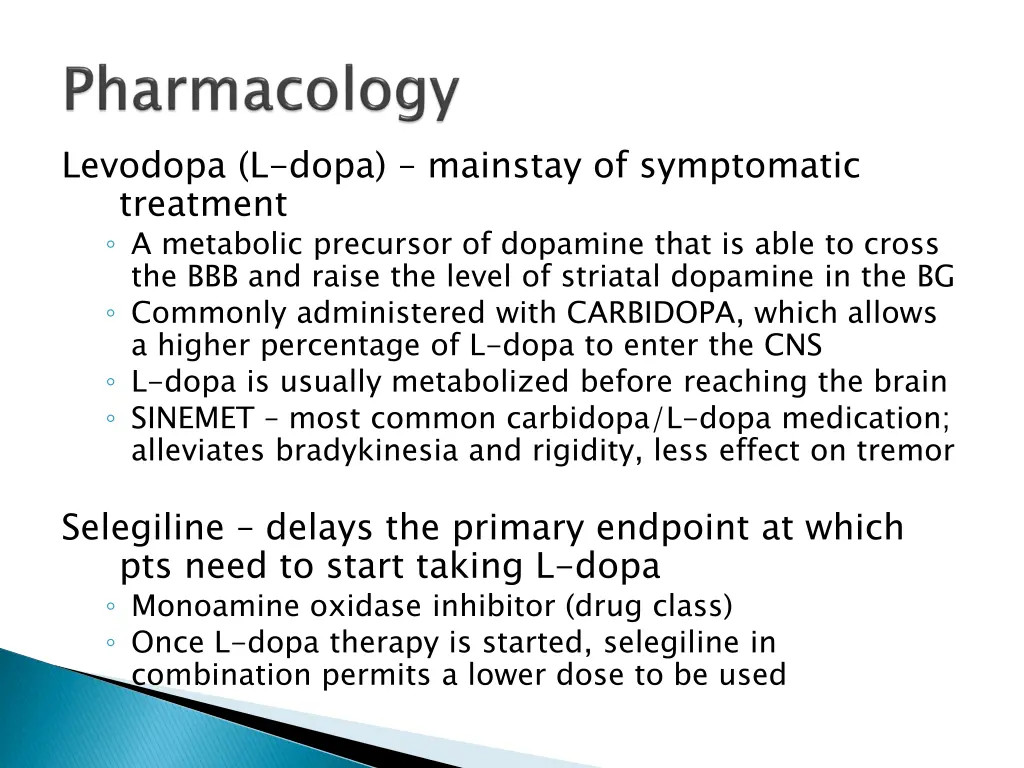 levodopa l dopa mainstay of symptomatic treatment