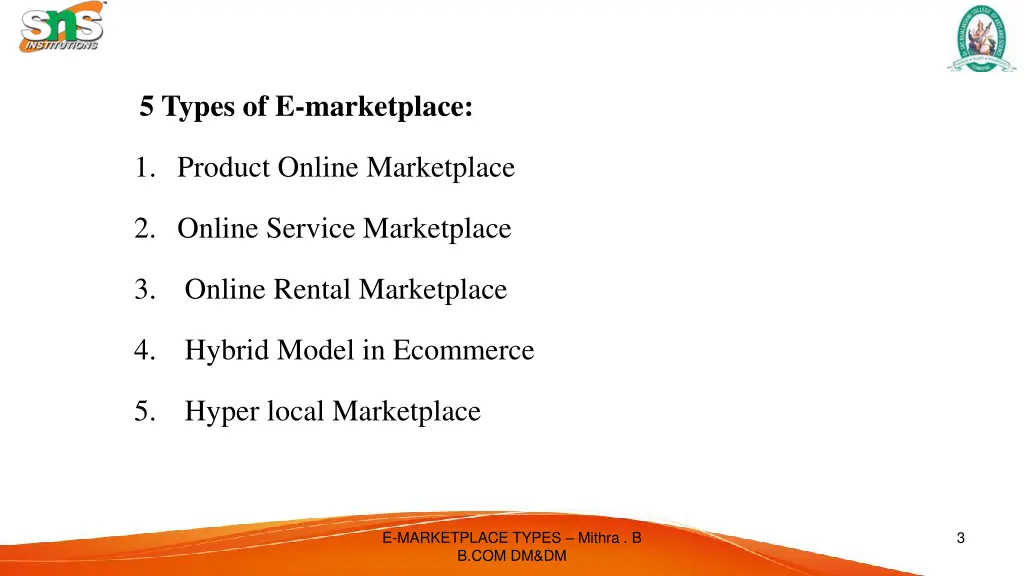 5 types of e marketplace