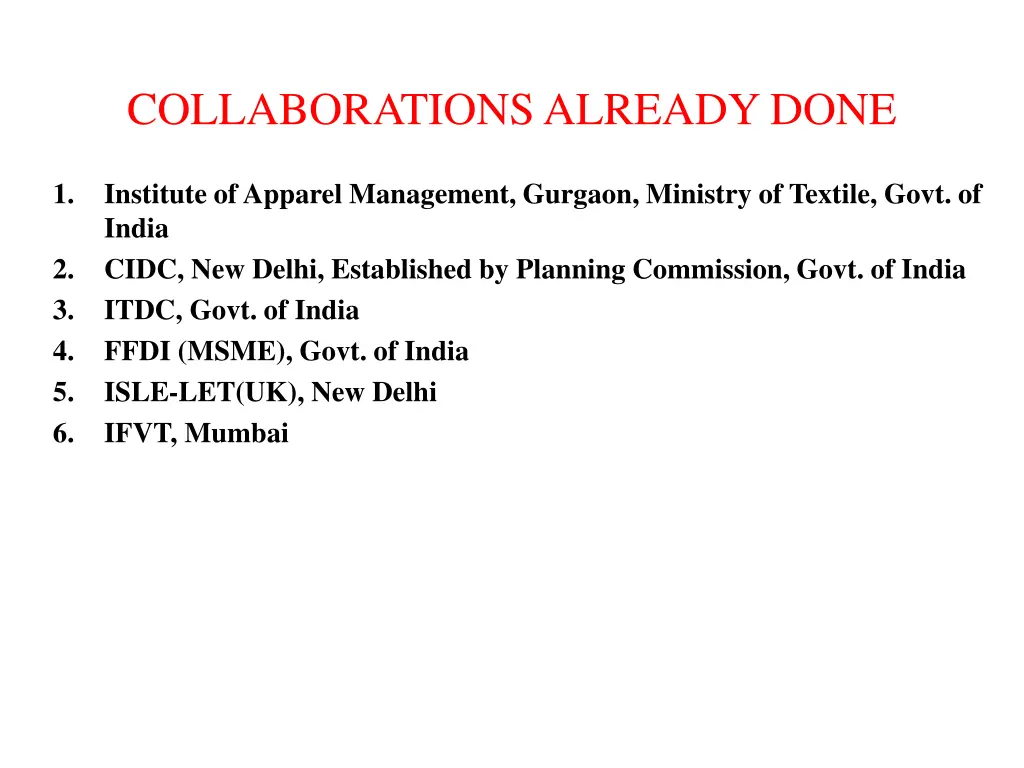collaborations already done