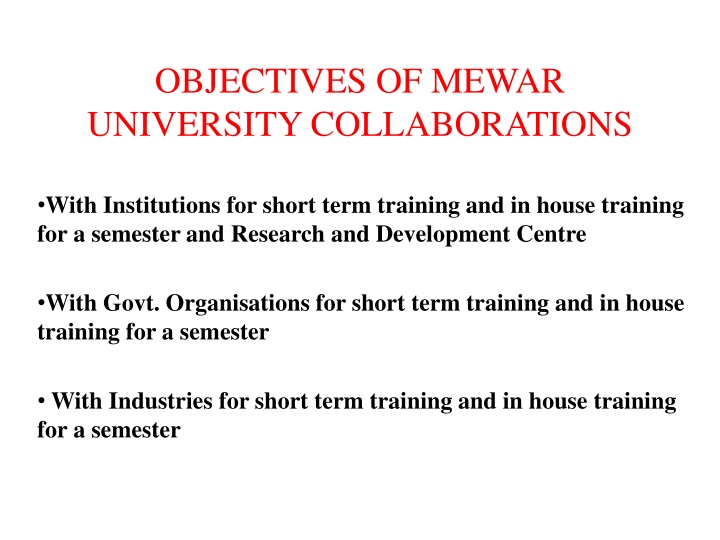 objectives of mewar university collaborations