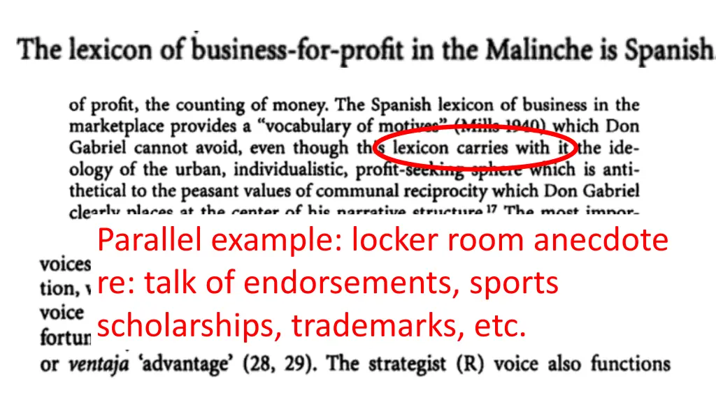 parallel example locker room anecdote re talk